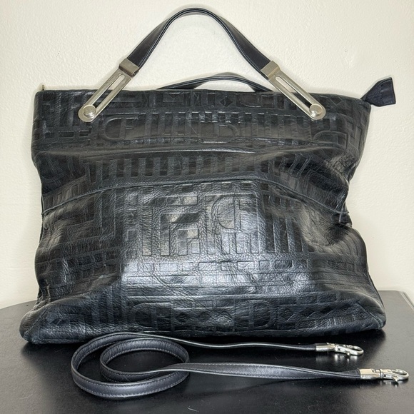 🌺 Due Fatelli Black Leather Tote Bag - Picture 1 of 12